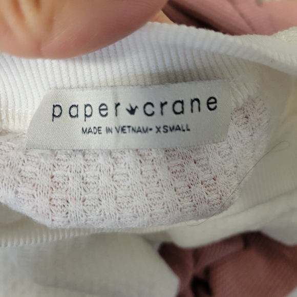 2/$16 Long Sleeve Waffleknit Cropped Thermal Tops White Pink XS-S - Picture 8 of 11